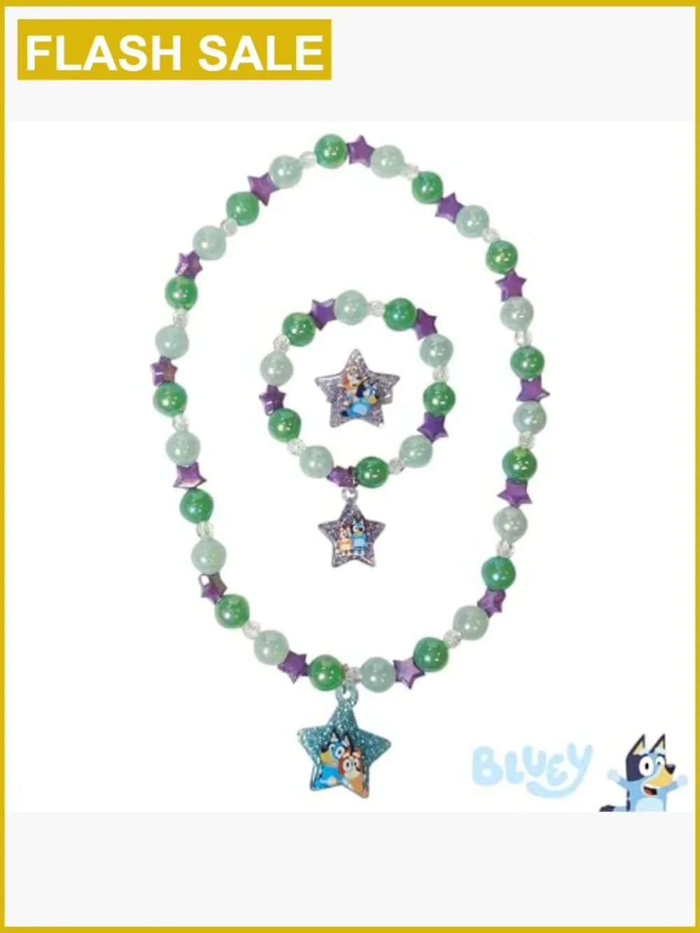 Bluey Dress-Up Jewelry Set with Bead Necklace, Bracelet, Ring